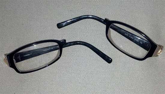 Eyeglasses broken in between.