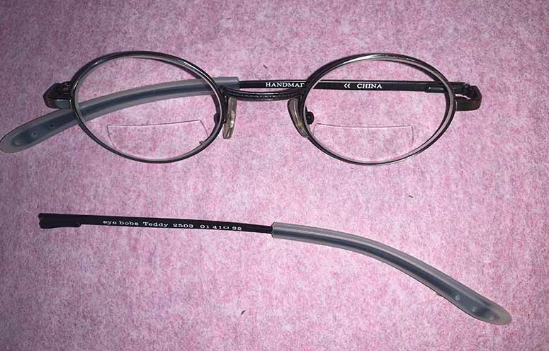 Glasses with broken temple leg